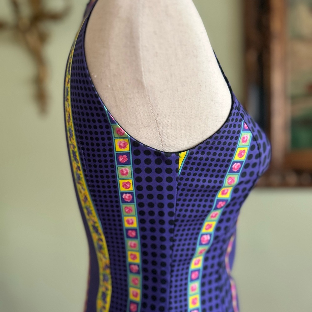 Versace Blue and Gold Sheath Midi Dress Cocktail - Picture 3 of 7